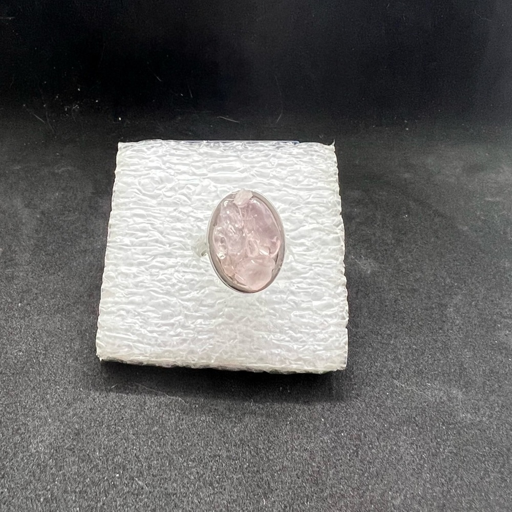 Rose quartz stainless steel ring - size 7.5